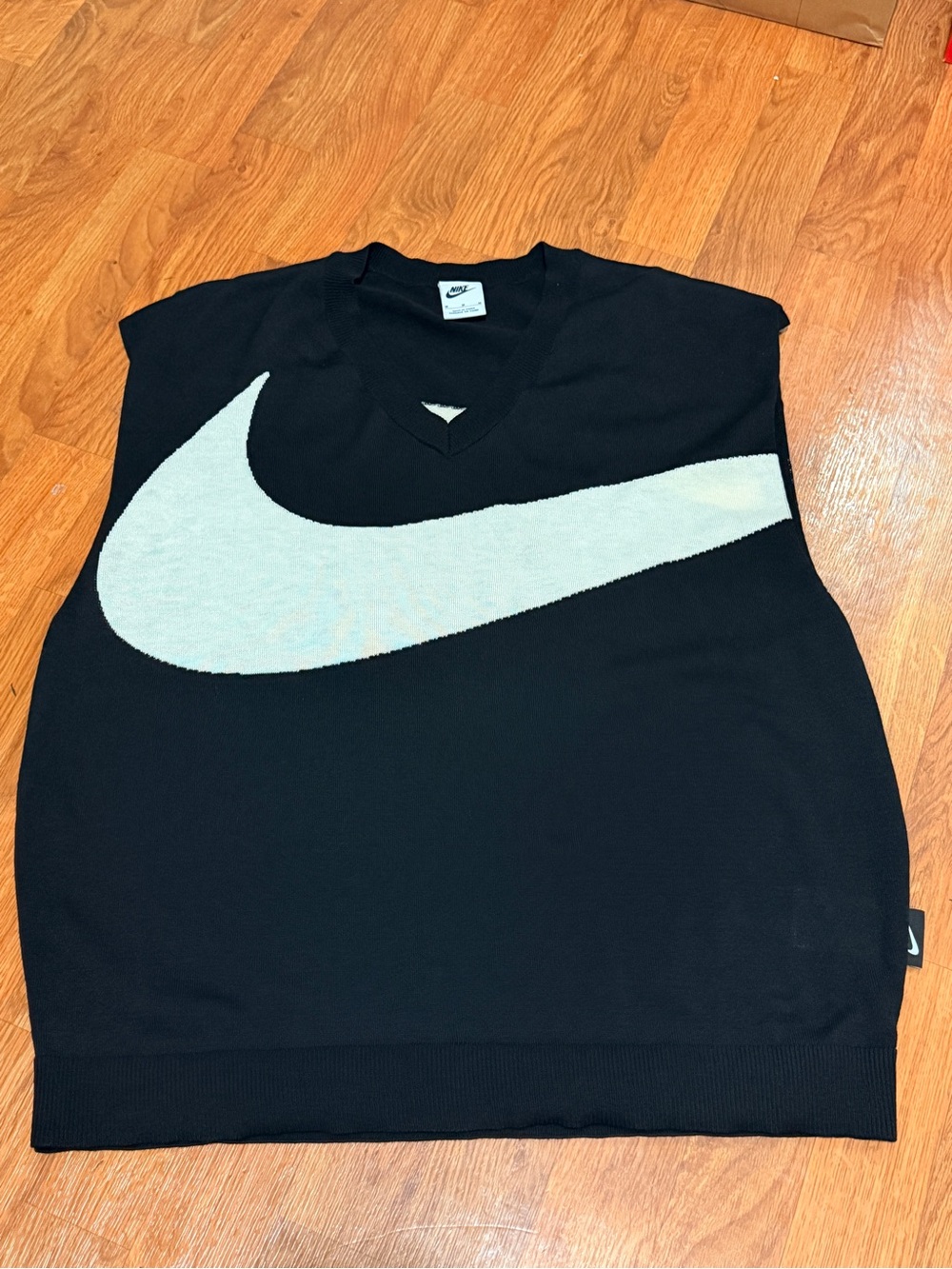 Nike Black Knit Vest with Oversized White Swoosh